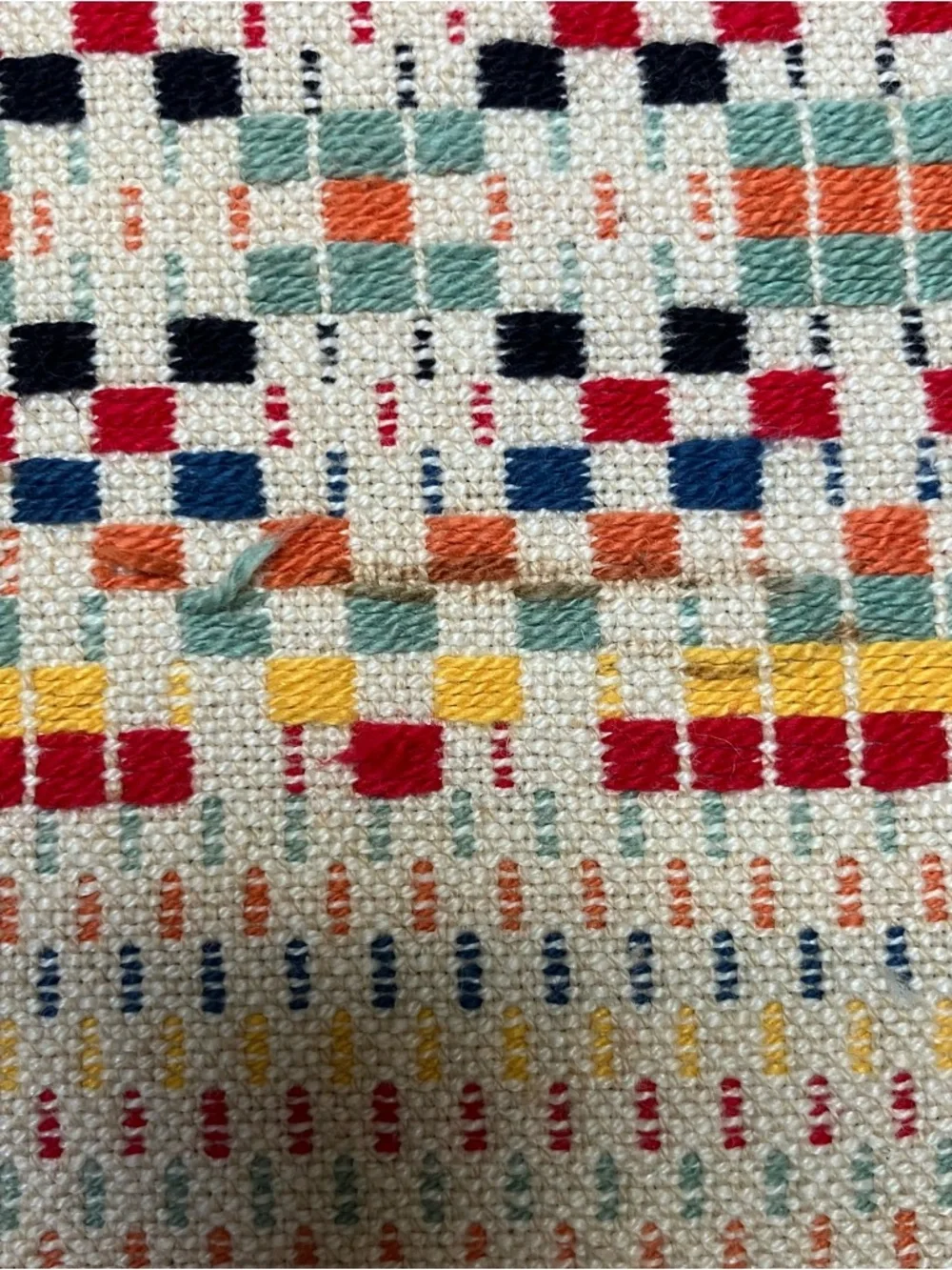 VTG Handmade Rag-Rug Woven Table Dresser Runner Primitive Farmhouse Fringe 12x29